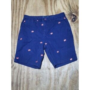 Vineyard Place Flat Front Chino Embroidered Crab Shorts Men 32 Blue @G5